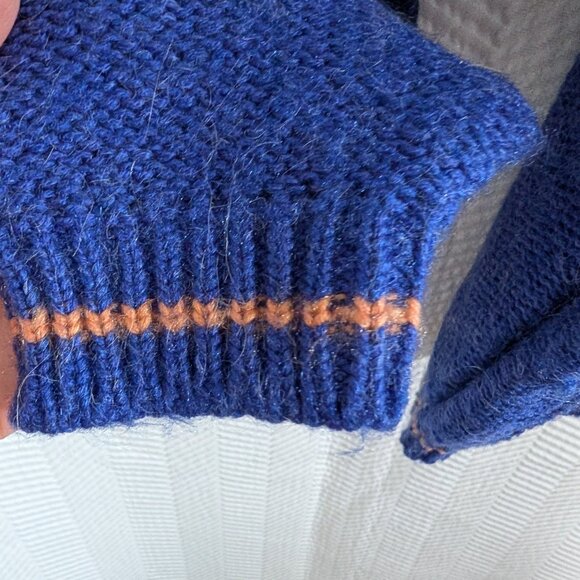 Vintage 80s Chunky Cable Knit Cardigan Blue Orange Wool Blend Est. size M to L - Picture 7 of 16